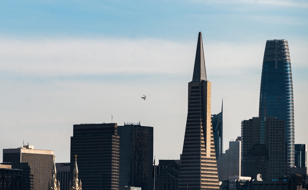 F-35 Demo Team pilot flies over the San Francisco Bay