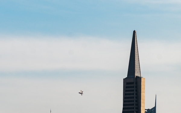 F-35 Demo Team pilot flies over the San Francisco Bay