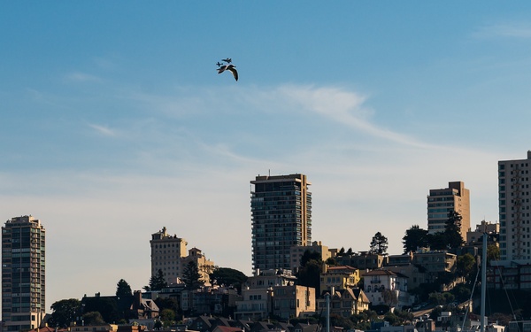 F-35 Demo Team pilot flies over the San Francisco Bay