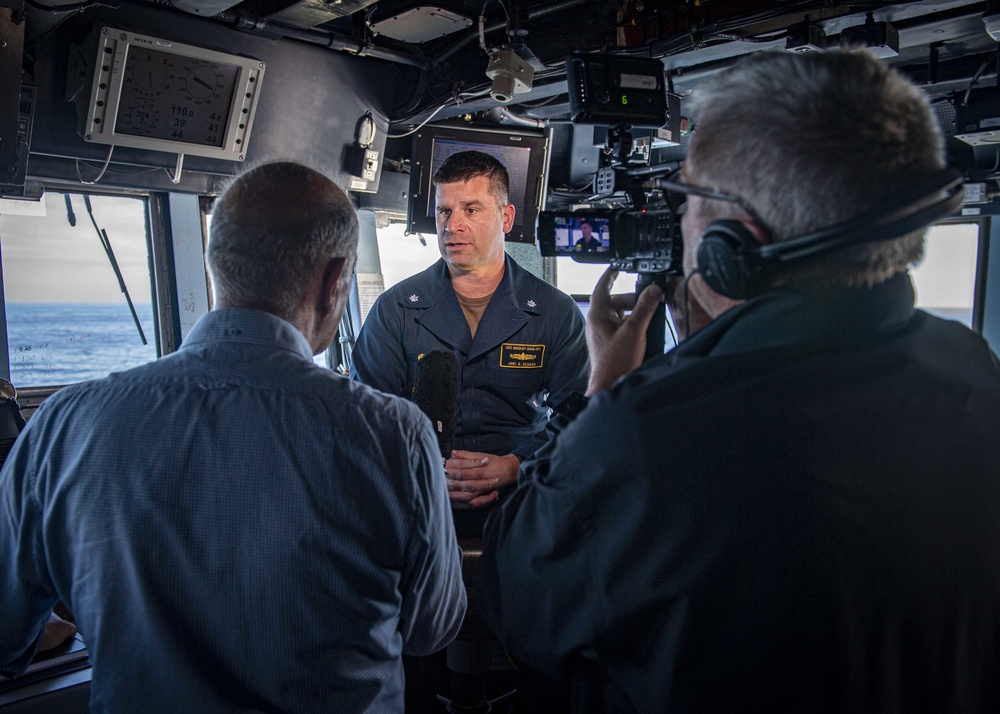 Journalists Interview USS Gridley Commanding Officer