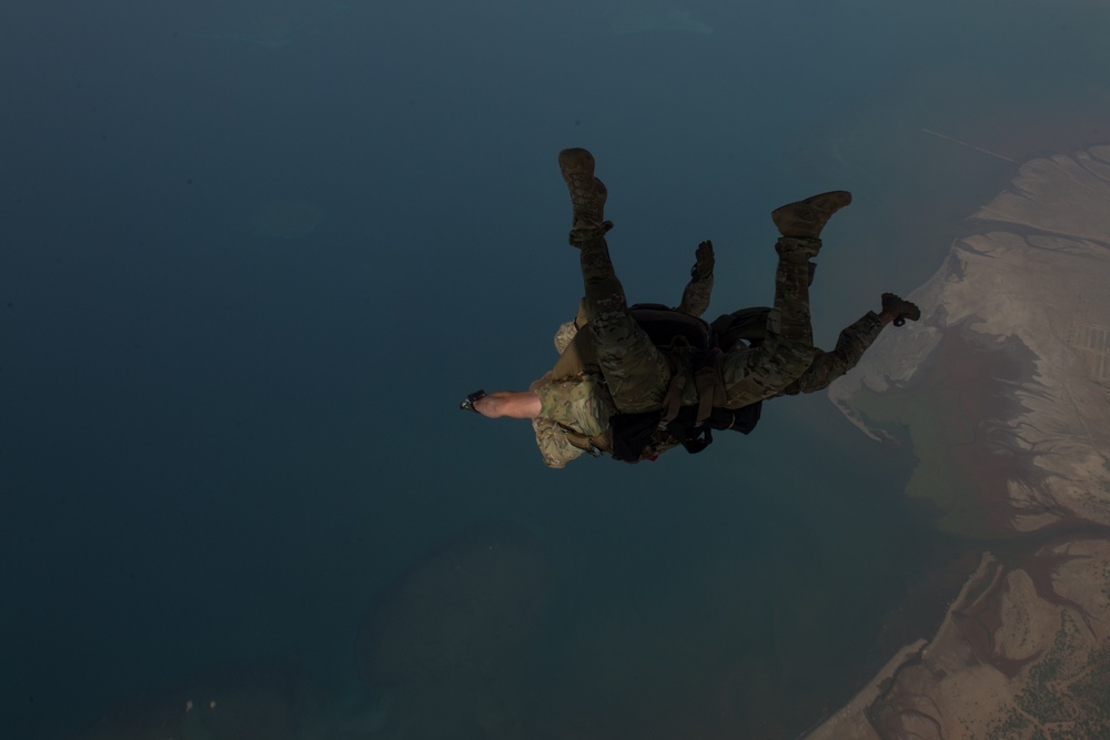 75th Expeditionary Airlift Squadron and 82nd Expeditionary Rescue Squadron HALO jump