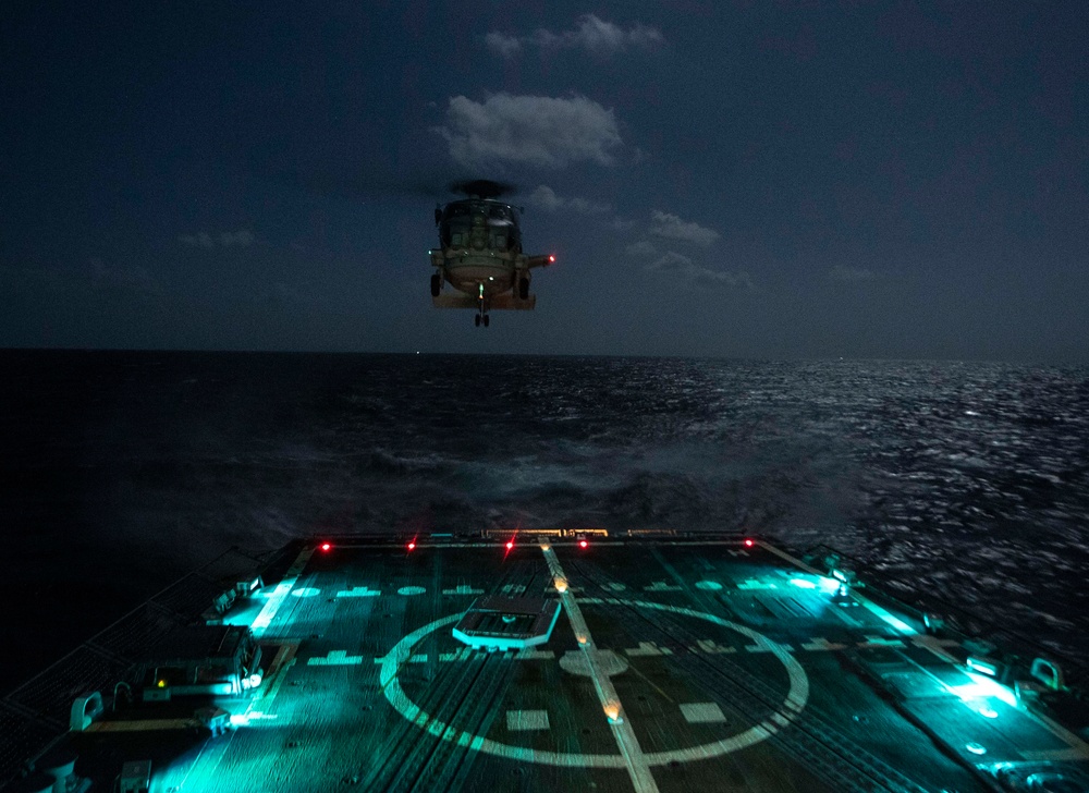 USS Wayne E. Meyer DDG 108 October 13 Night Time Flight Operations