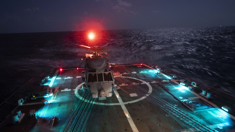 USS Wayne E. Meyer DDG 108 October 13 Night Time Flight Operations