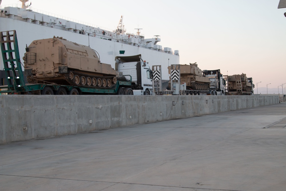 U.S. military equipment leaves Jordan after the sun sets on Eager Lion