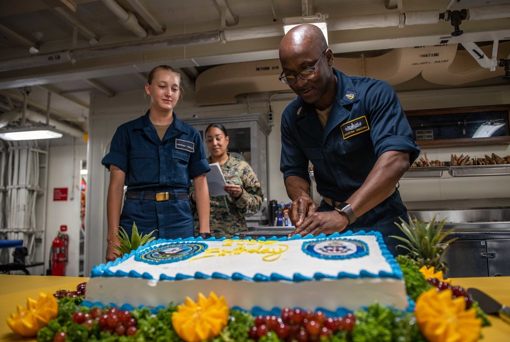 USS Harpers Ferry Celebrates The Navy's 244th Birthday