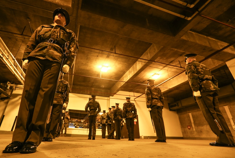 Marines practice drill during Ceremonial Drill School