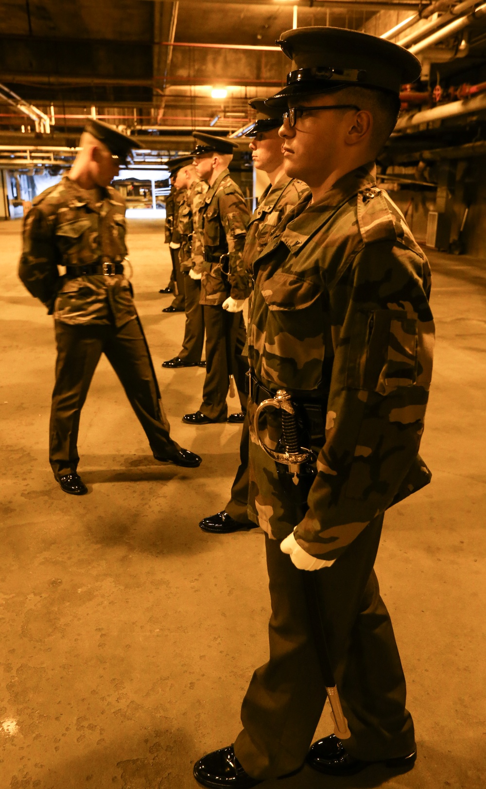 Marines practice drill during Ceremonial Drill School