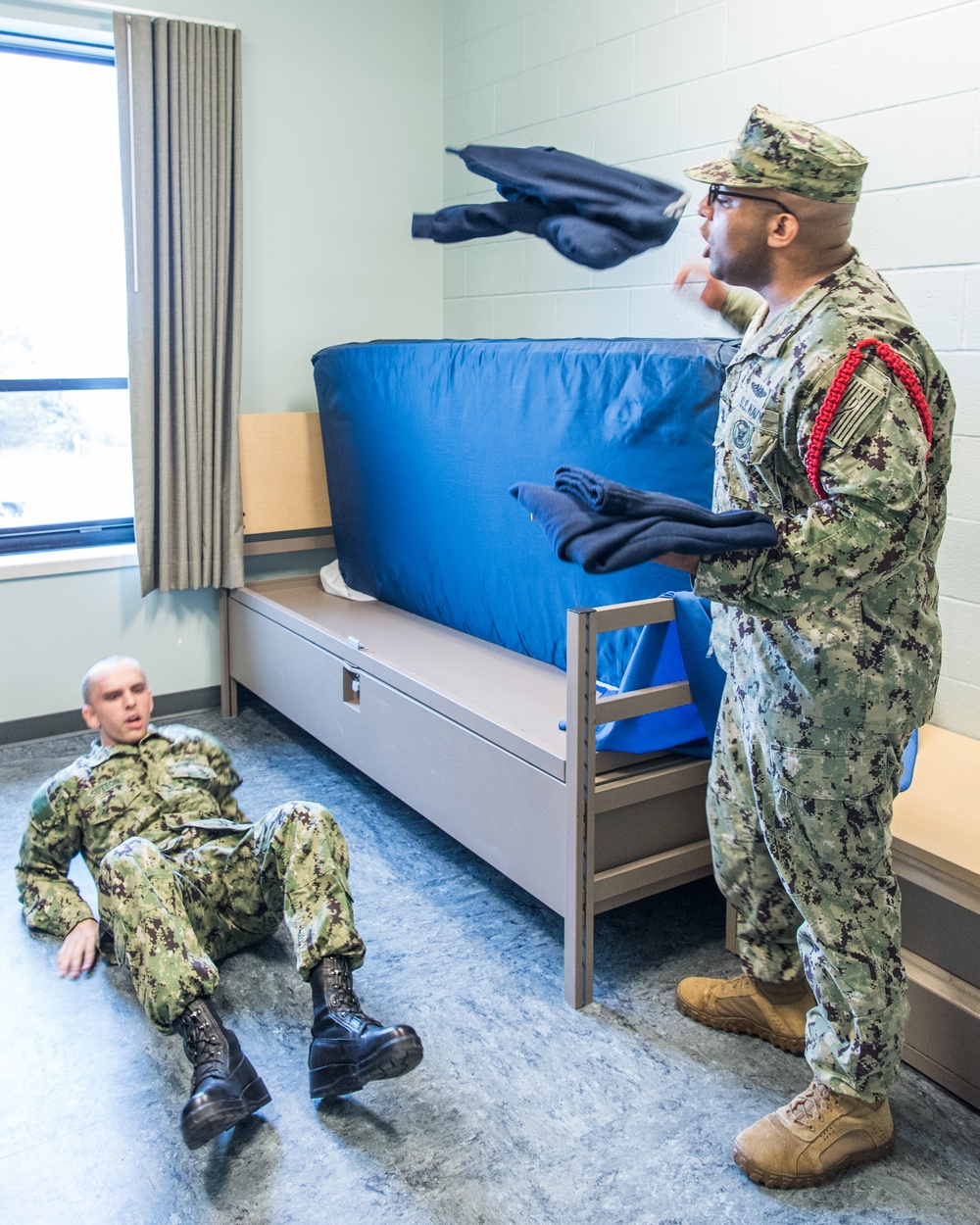 191017-N-TE695-0013 NEWPORT, R.I. (Oct. 17, 2019) – Navy Officer Candidate School conducts Room, Locker, Personnel (RLP) inspection