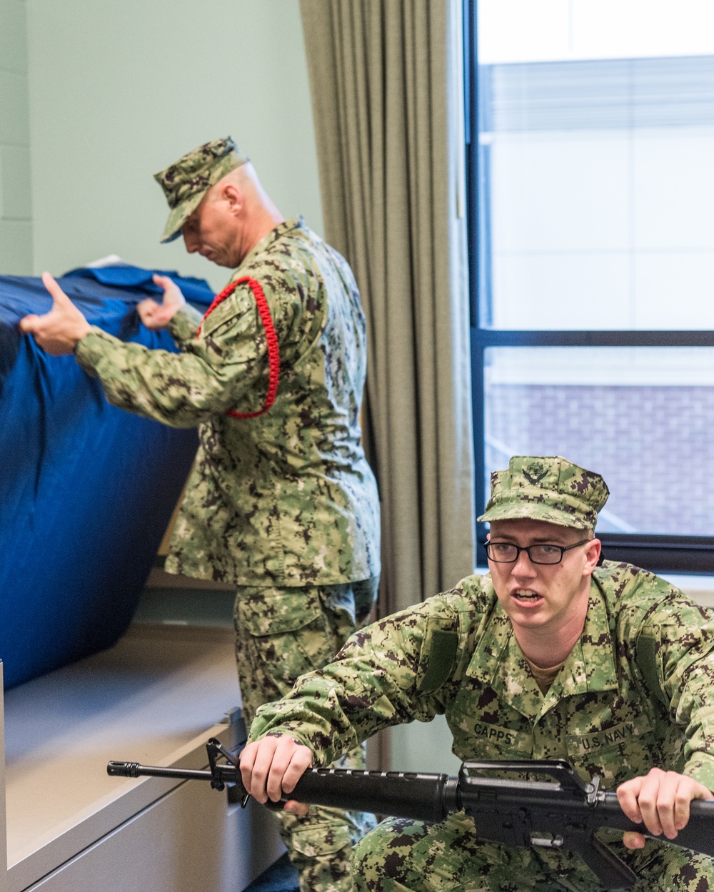 191017-N-TE695-0008 NEWPORT, R.I. (Oct. 17, 2019) – Navy Officer Candidate School conducts Room, Locker, Personnel (RLP) inspection