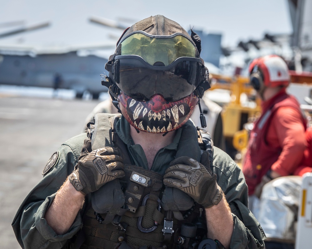 Kilo Company, Battalion Landing Team 3/5 fast-roping on the USS Boxer