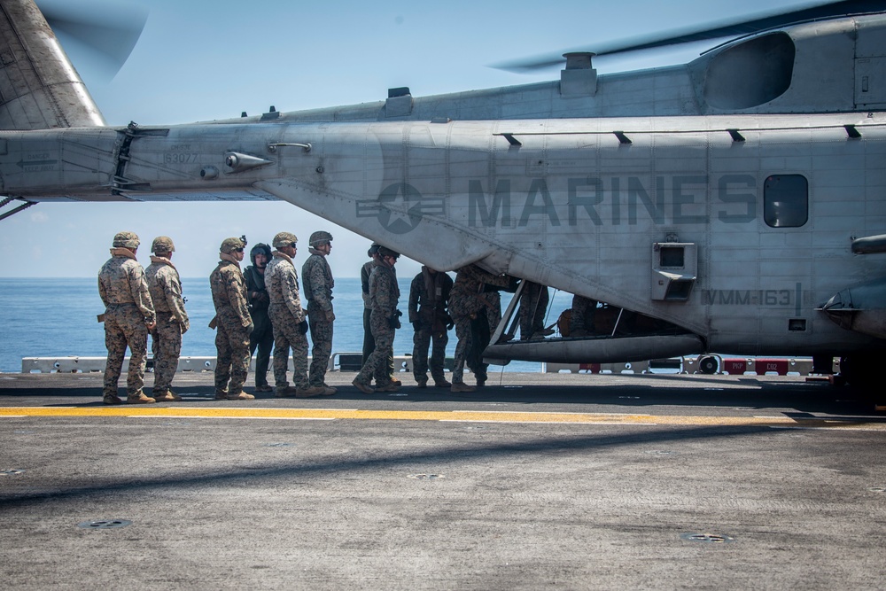 Kilo Company, Battalion Landing Team 3/5 fast-roping on the USS Boxer