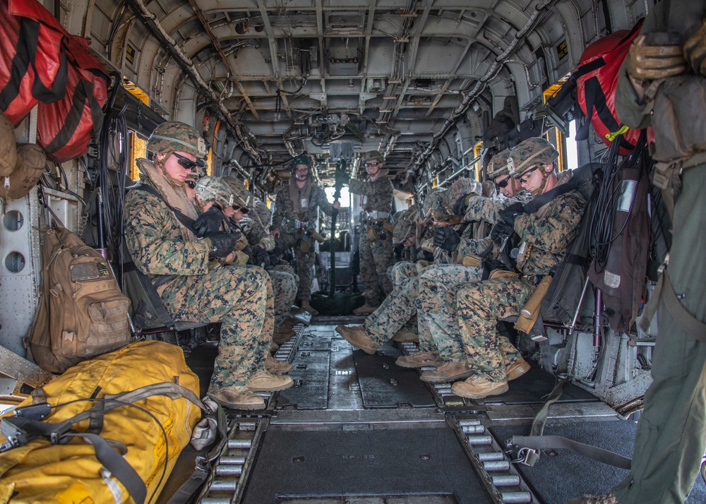 Kilo Company, Battalion Landing Team 3/5 fast-roping on the USS Boxer