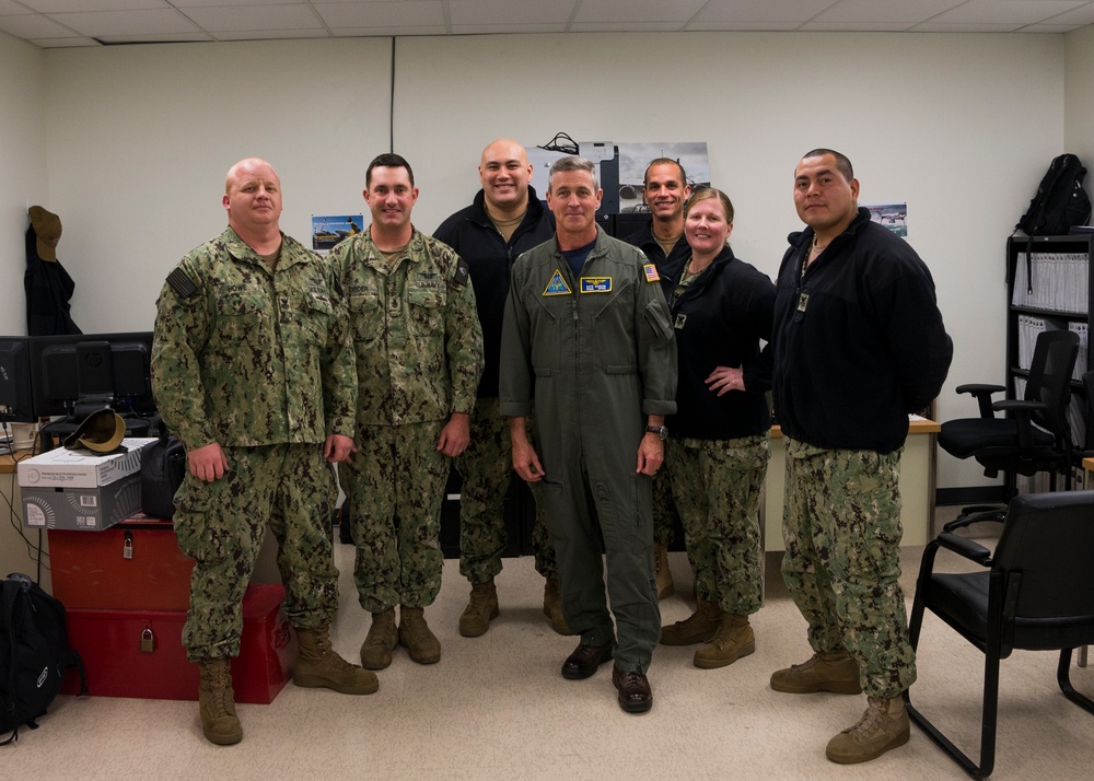 Rear Admiral Peter Garvin, commander, Patrol Reconnaissance Group. visits with Patrol Squadron 46