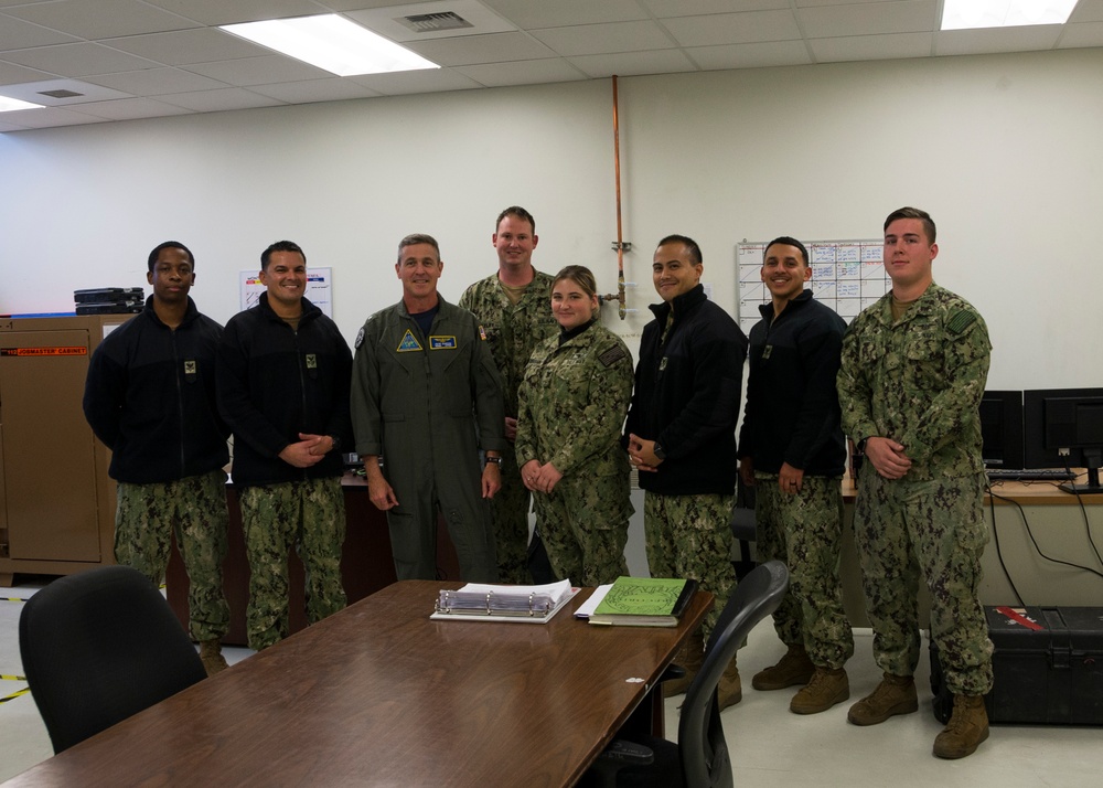 Rear Admiral Peter Garvin, commander, Patrol Reconnaissance Group. visits with Patrol Squadron 46