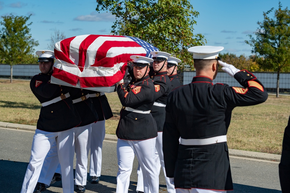 Military Funeral Honors With Funeral Escort are Conducted for U.S. Marine Corps Reserve Pvt. Ted Hall in Section 57