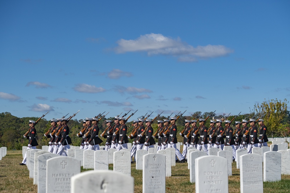 Military Funeral Honors With Funeral Escort are Conducted for U.S. Marine Corps Reserve Pvt. Ted Hall in Section 57