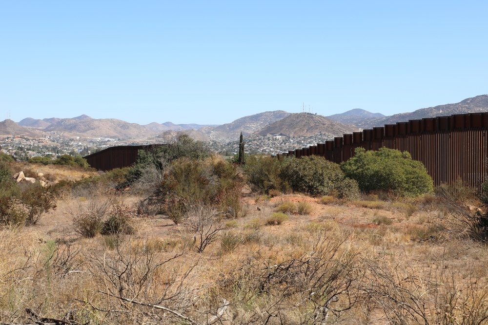 Southern border barrier at U.S. Army Corps of Engineers Task Force Barrier project site San Diego 11 near Tecate, Calif.