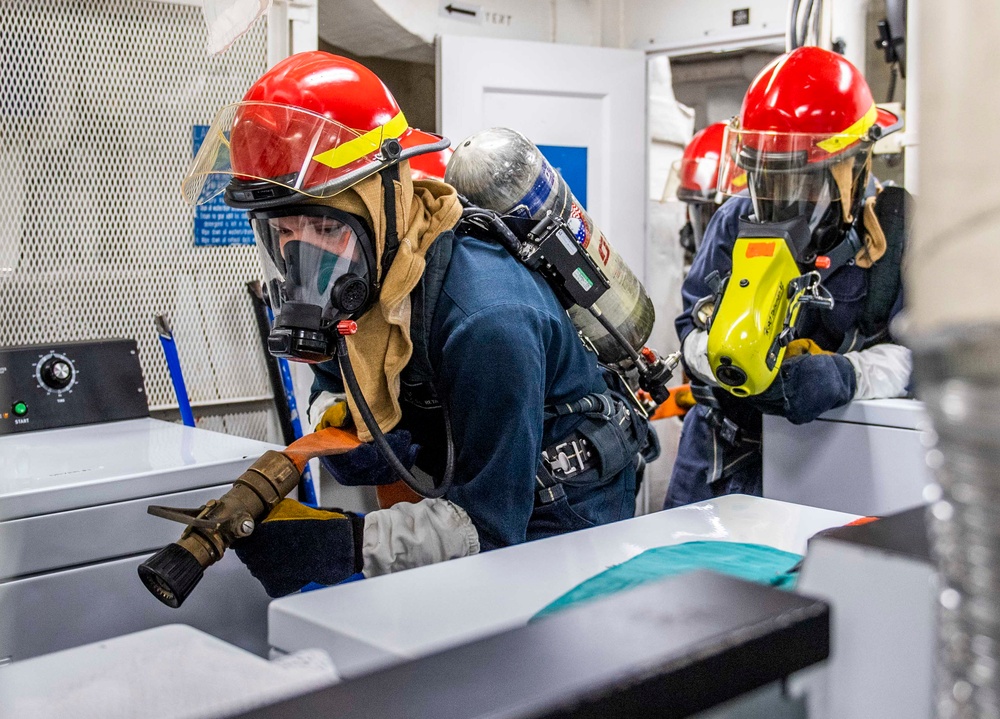 Sailors Aboard USS Milius (DDG 69) Participate in a Damage Control Drill