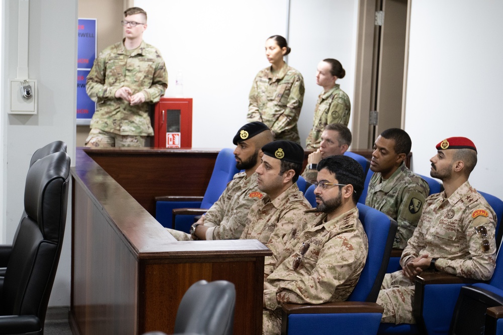 Members of the Kuwait Military Forces observe a U.S.-style mock trial