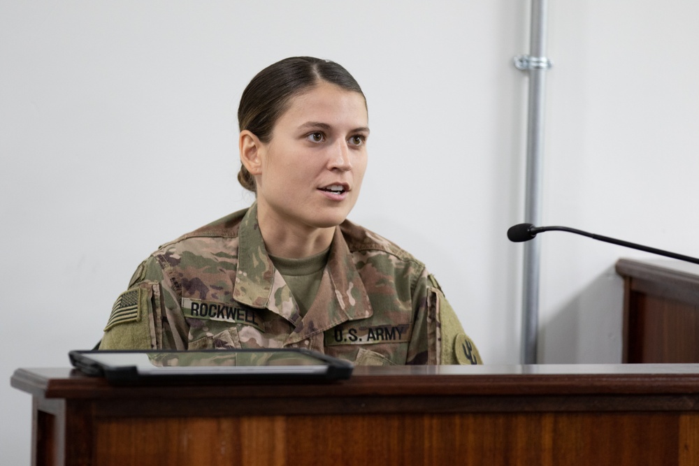 Sgt. Brittany C. Rockwell defends herself at mock trial