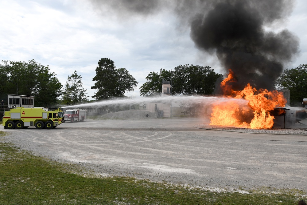 178 CES firefighters practice putting out airplane fires