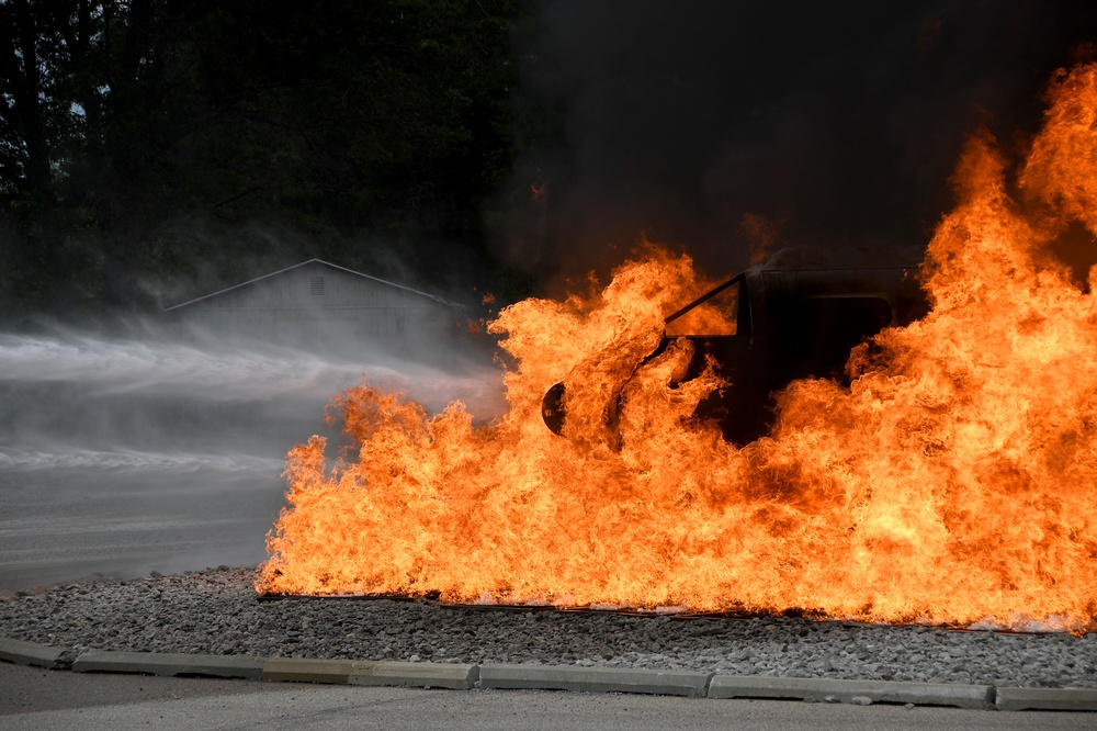 178 CES firefighters practice putting out airplane fires