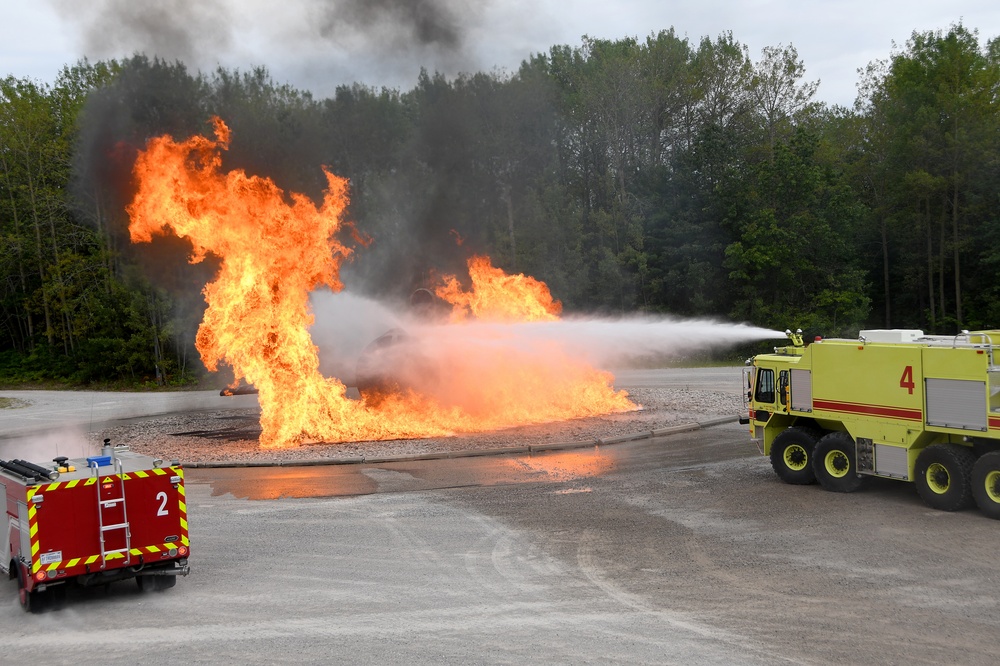 178 CES firefighters practice putting out airplane fires