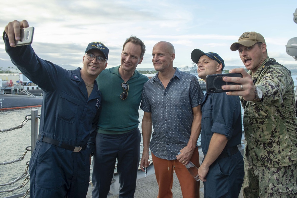 The Cast of the Movie Midway Visit USS Halsey