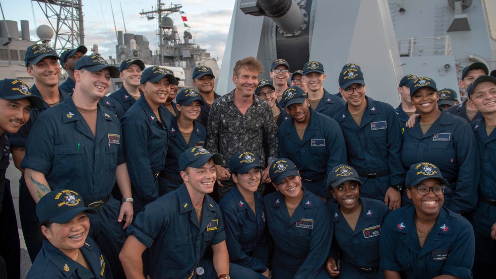 The Cast of the Movie Midway Visit USS Halsey