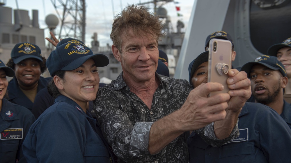 The Cast of the Movie Midway Visit USS Halsey