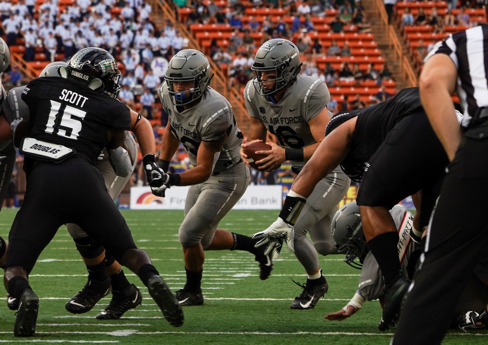 USAFA sports C-17 legacy jersey for game against Rainbow Warriors