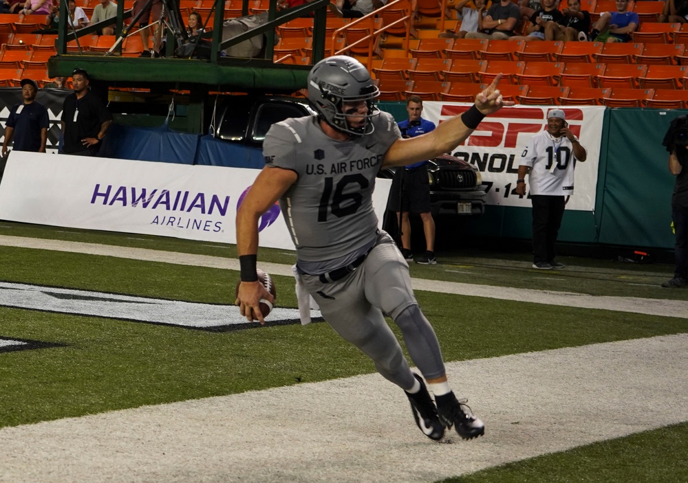 USAFA sports C-17 legacy jersey for game against Rainbow Warriors