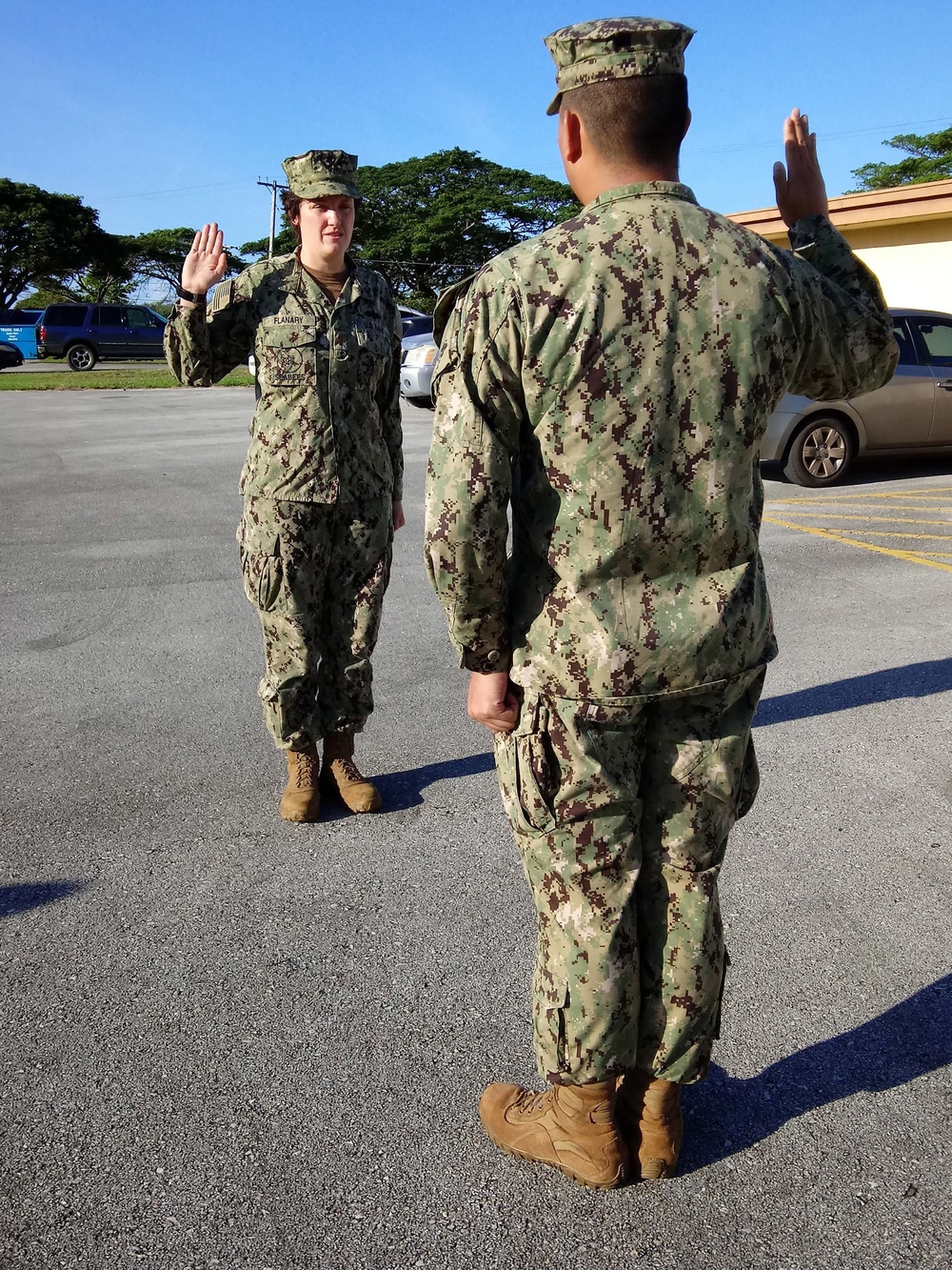 Promotion Ceremony for the officer-in-charge of NMCB-5’s Detail Guam