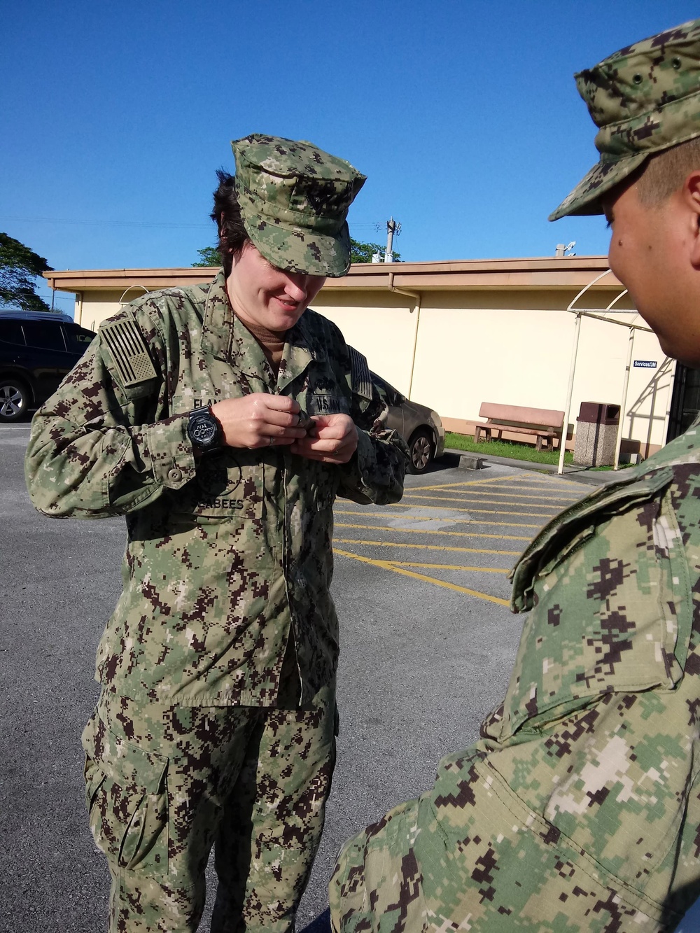 Promotion Ceremony for the officer-in-charge of NMCB-5’s Detail Guam