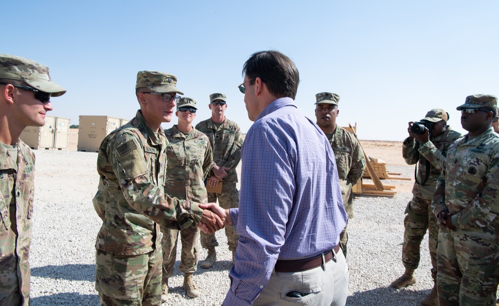 Defense Secretary Mark T. Esper meets Patriot missile specialists in Saudi Arabia