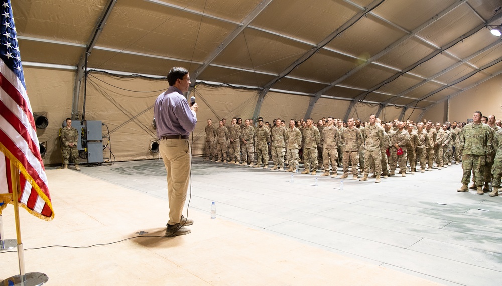 Defense Secretary Mark T. Esper holds a Town Hall at Prince Sultan Air Base