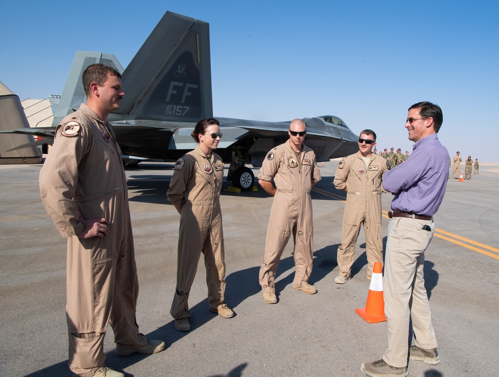 Defense Secretary Mark T. Esper meets with Aviators In Saudi Arabia