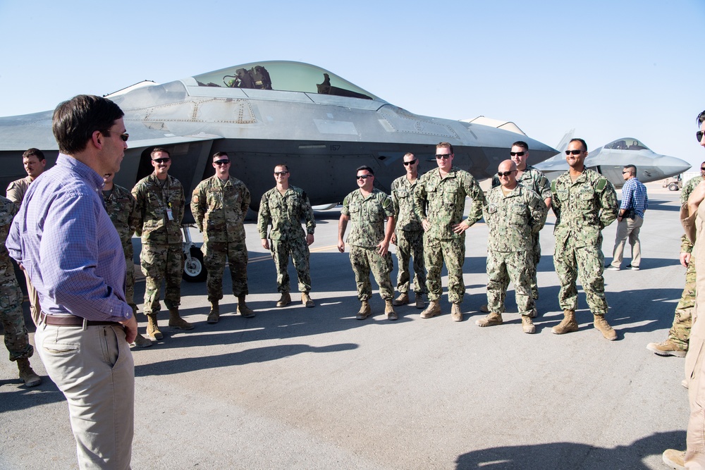 Defense Secretary Mark T. Esper meets with Aircraft Maintainers In Saudi Arabia