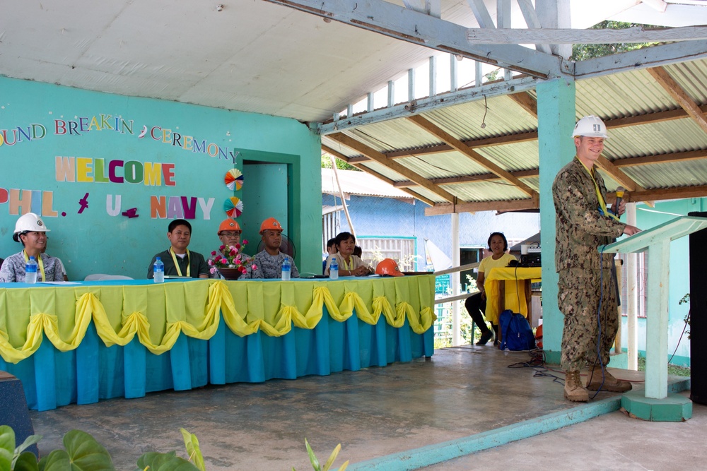 NMCB-5 attends the Sama Sama Children's Learning Center groundbreaking ceremony at Kamuing Elementary School in Palawan, Philippines