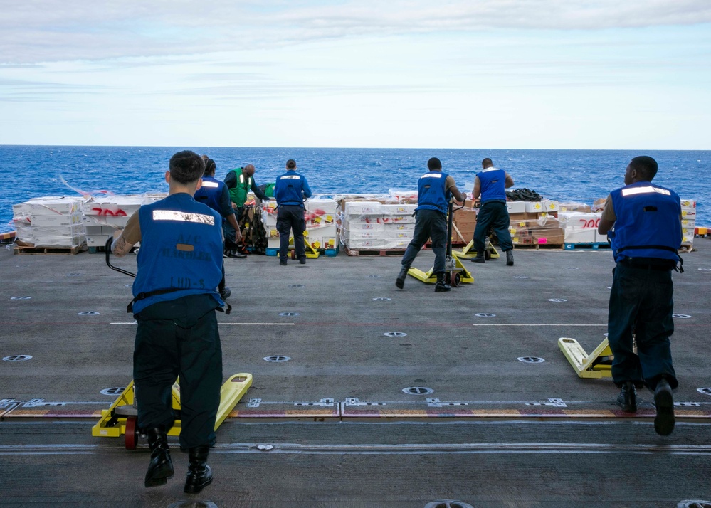 USS Bataan conducts Vertical Replenishing at sea during COMPTUEX