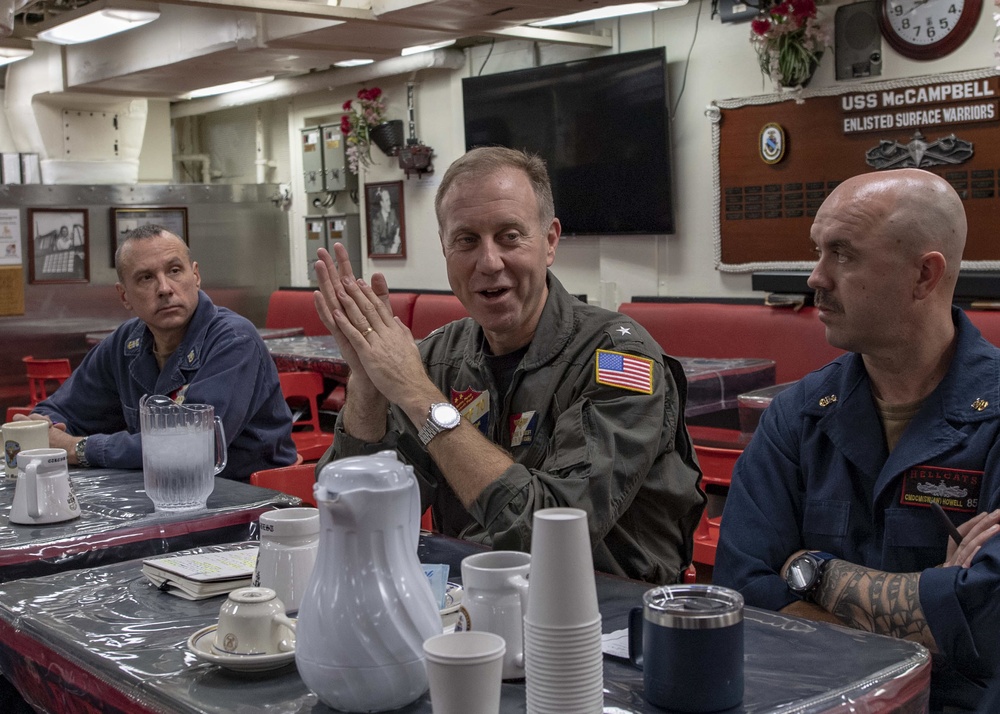 Rear Adm. George M. Wikoff, commander, Task Force SEVEN ZERO (CTF 70), visits USS McCampbell (DDG 85)