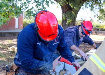 Georgia emergency personnel train in partially collapsed former residences at Fort Benning