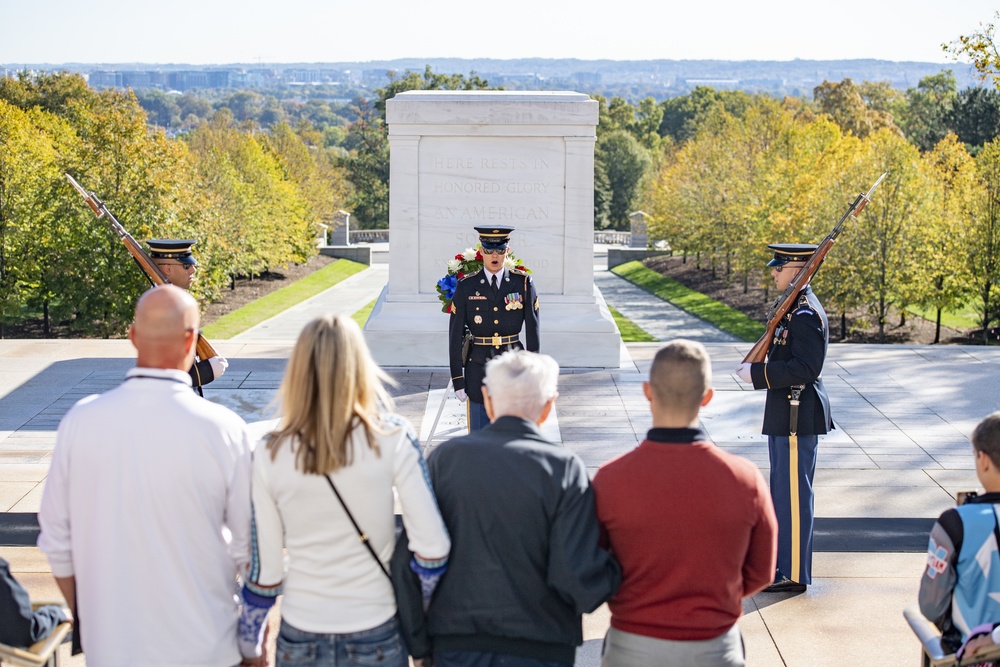 Jack Eaton, the Oldest Living Tomb Guard Sentinel at 100 years old, visits the Tomb of the Unknown Soldier at ANC