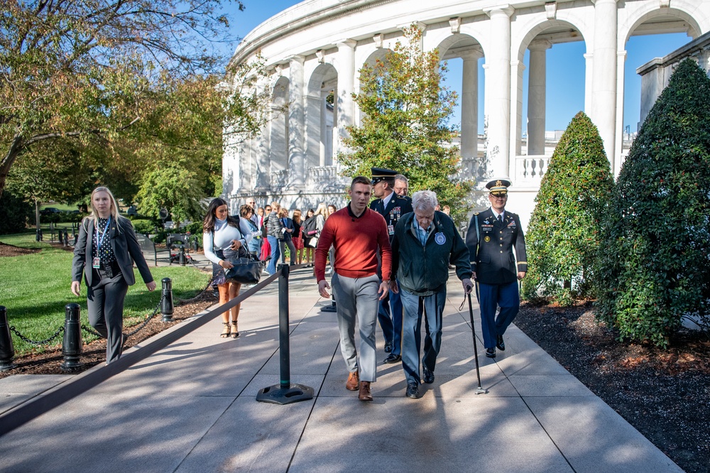 Jack Eaton, the Oldest Living Tomb Guard Sentinel at 100 years old, visits the Tomb of the Unknown Soldier at ANC