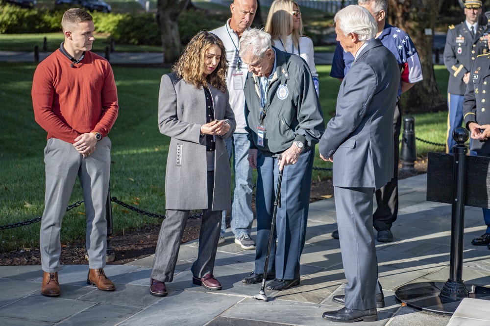 Jack Eaton, the Oldest Living Tomb Guard Sentinel at 100 years old, visits the Tomb of the Unknown Soldier at ANC