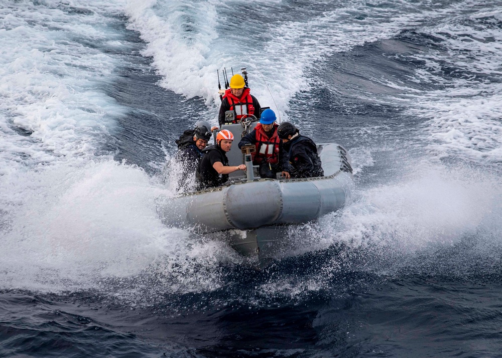 USS Gridley RHIB Conducts a Passenger Transfer