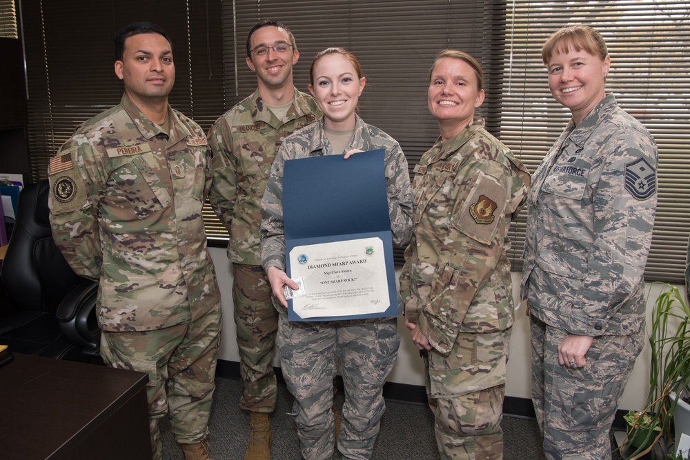 Hanscom first sergeants present Diamond Sharp Award