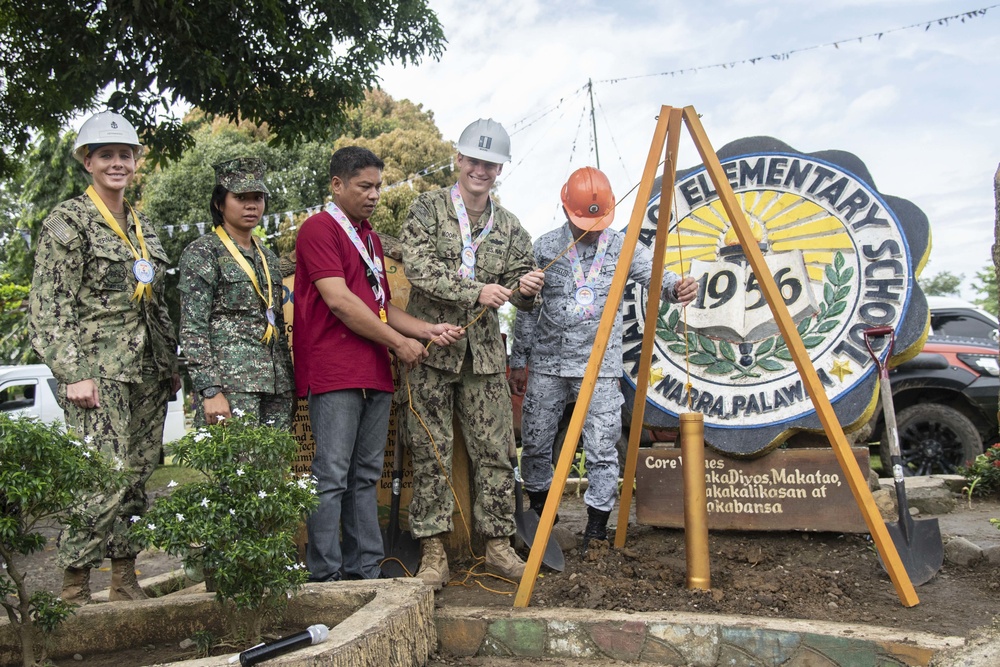 NMCB-5’s Detail Palawan celebrate at the ground breaking ceremony at Malatgao Elementary School