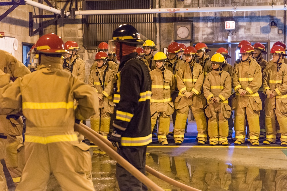 191024-N-TE695-0011 NEWPORT, R.I. (Oct. 24, 2019) -- Navy Officer Candidate School class conducts firefighting training