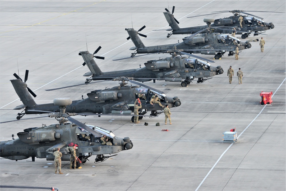 3rd Combat Aviation Brigade helicopters arrive at Illesheim Army Airfield, Germany